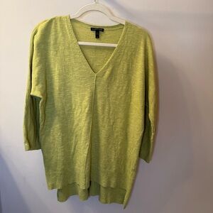 Eileen Fisher Organic Linen Blend V-Neck Tunic Sweater Green Size M